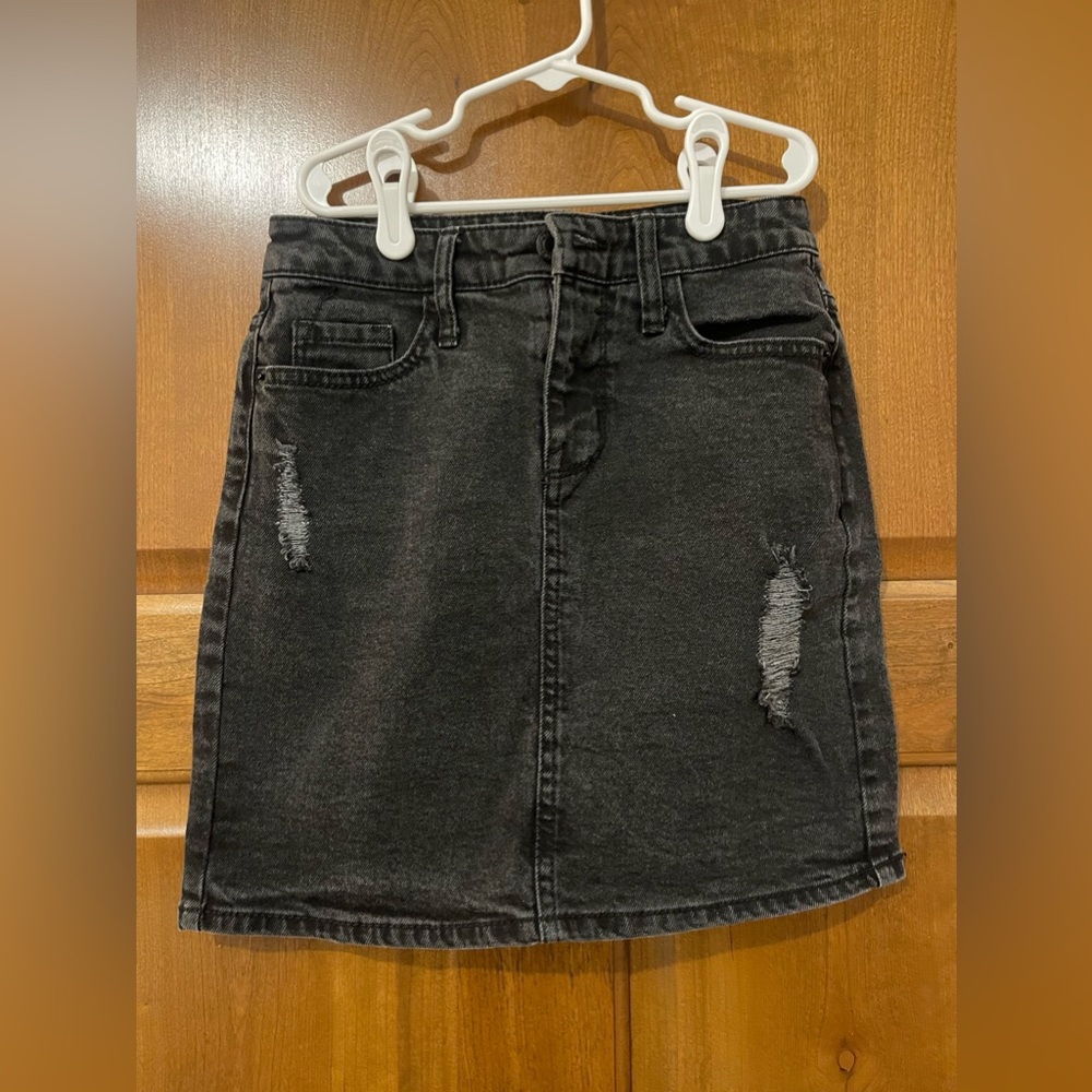 Black Denim Distressed Mossimo Mini Skirt | Size 0/25